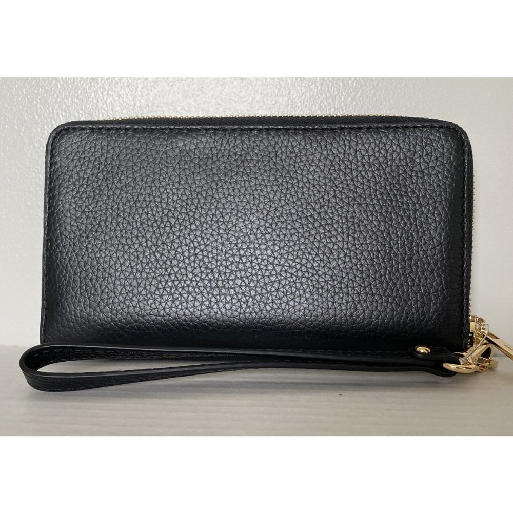 New Michael Kors Jet Set Travel Large Flat phone case Leather Black / Gold - Picture 2 of 4